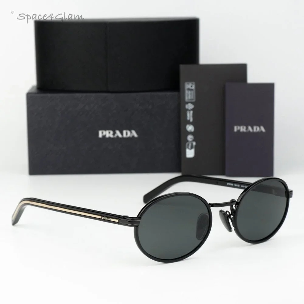 Prada Men Sunglasses Black Grey Oval PRB56S AAV08Z NEW AUTHENTIC